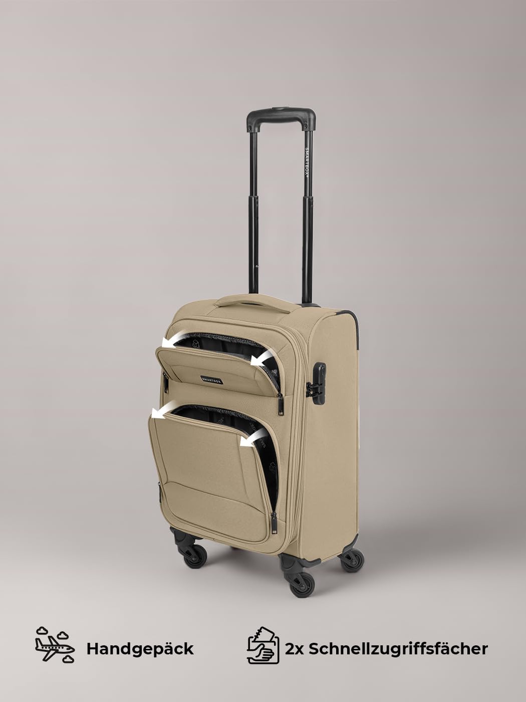 SMARTBOX Weichgepäck Kabinen-Koffer für Damen & Herren | Kleiner Cabin-Trolley 36 x 23 x 57 cm | 4 R