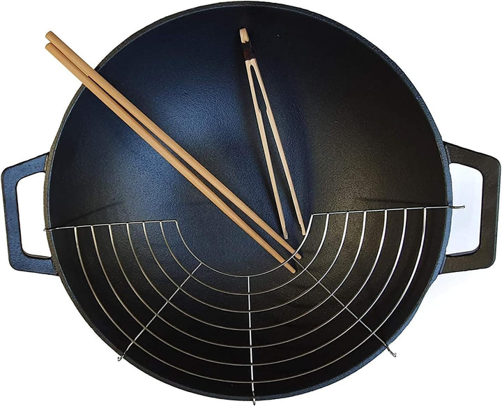 osoltus Wok Gusseisen mit Zubehör Wok-Set mit Deckel 36cm