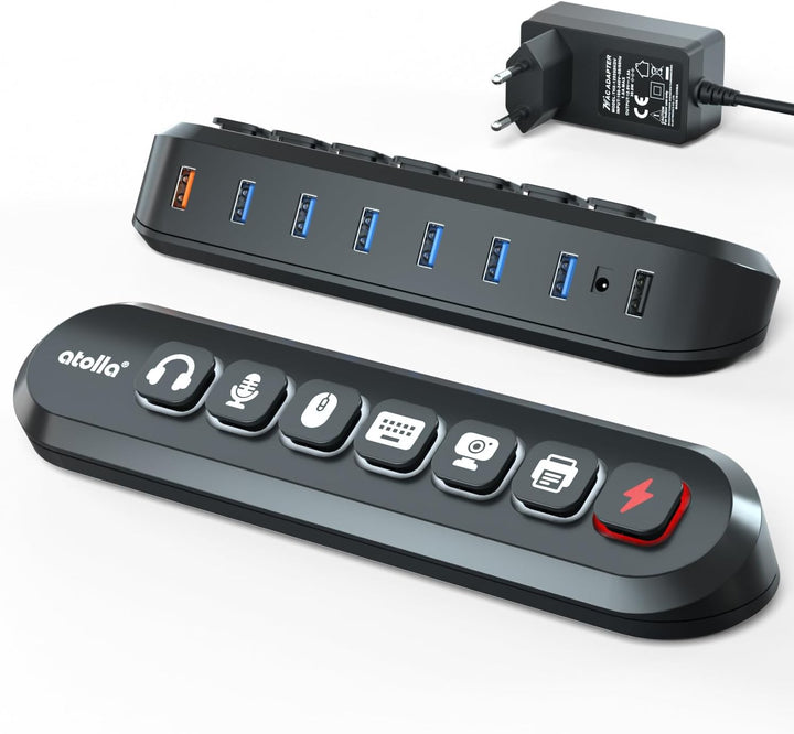 USB Hub Aktiv 3.0 mit Netzteil 36W, atolla Aktiver USB 3.0 Hub 5Gbps USB Verteiler und 1 Fast Charge