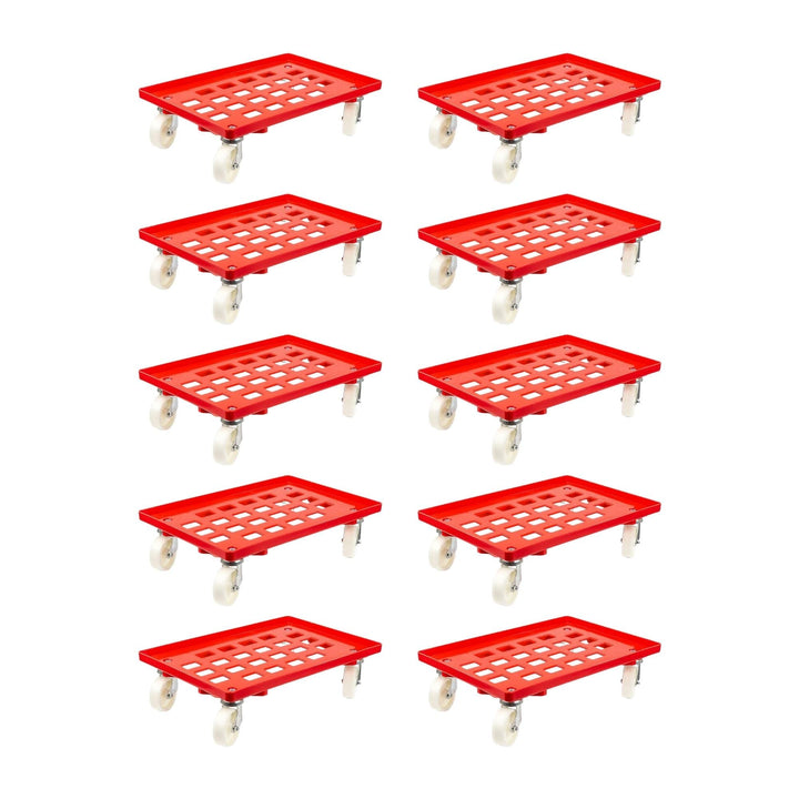 SparSet 10x Transportroller für Euroboxen 60x40cm mit Kunststoffräder rot | Gitter/Rasterdeck | 2 Le