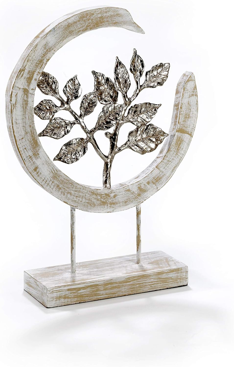 Moritz Skulptur Silver Leafs - Moderne Dekoration aus Mango-Holz und silbernen Aluminium Blättern -