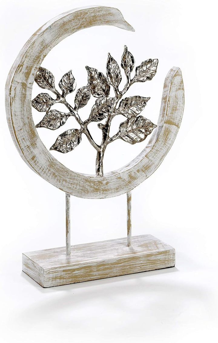 Moritz Skulptur Silver Leafs - Moderne Dekoration aus Mango-Holz und silbernen Aluminium Blättern -