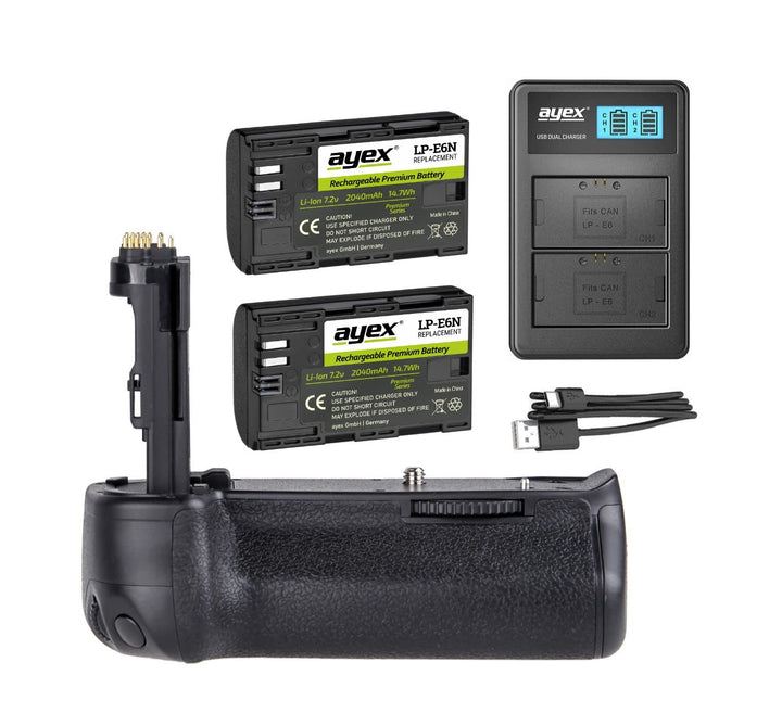 ayex Batteriegriff Kompatibel mit Canon EOS 6D ähnlich BG-E13 + 2X LP-E6N Akku + 1x USB Dual Ladeger