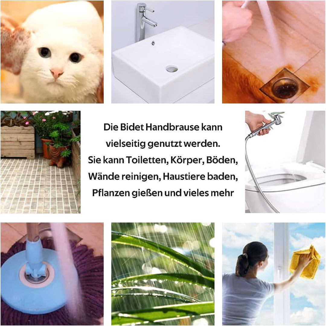 Handbrause für Waschbecken, Bidet Handbrause mit 150cm Schläuche, Halterung und 1/2 Zoll Umschaltven
