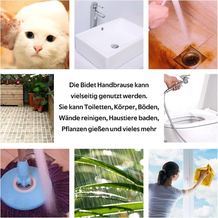 Handbrause für Waschbecken, Bidet Handbrause mit 150cm Schläuche, Halterung und 1/2 Zoll Umschaltven