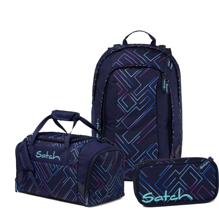 satch Air Schulrucksack Set 3tlg. inkl. Schlamperbox und Sporttasche Purple Laser, Purple Laser