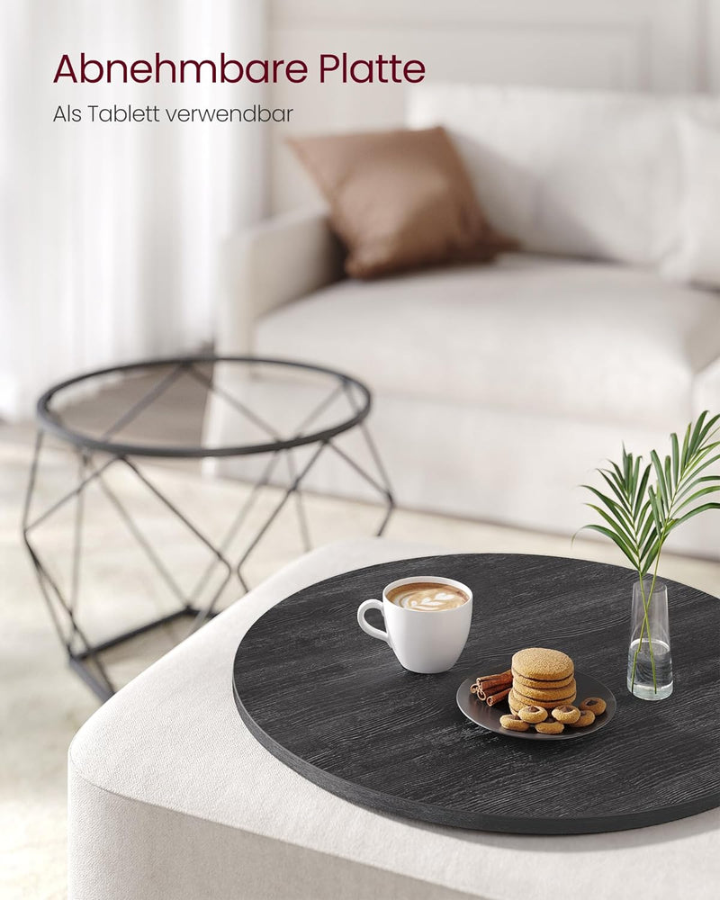 VASAGLE Couchtisch rund, 2er Set, Wohnzimmertisch, Beistelltisch, modern, abnehmbare Tischplatte, fü