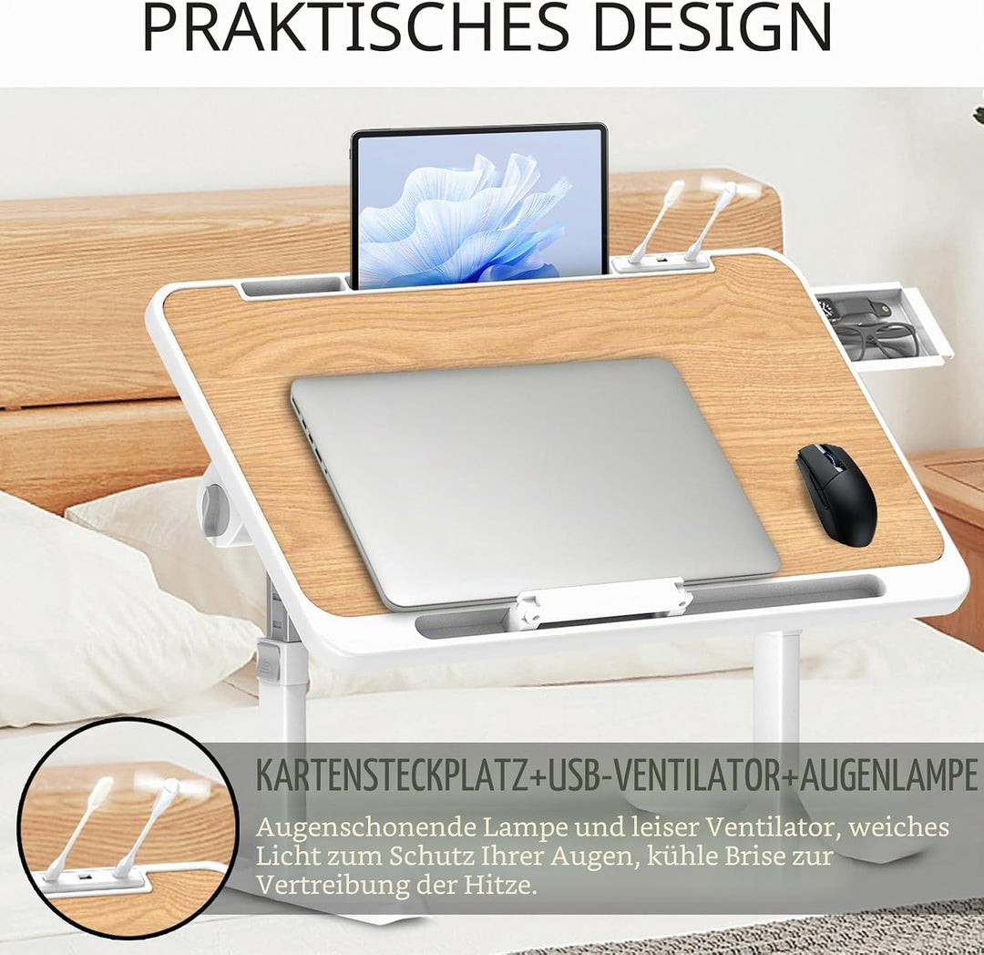 Soontrans Laptoptisch 60 x 40 cm, Laptop Tisch mit Schublade, Höhenverstellbar, 4 Winkelverstellbar,