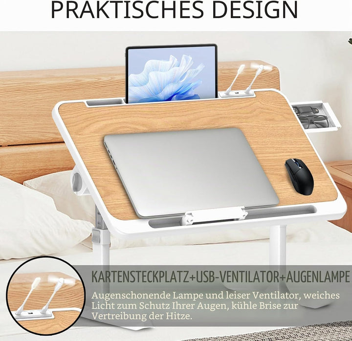 Soontrans Laptoptisch 60 x 40 cm, Laptop Tisch mit Schublade, Höhenverstellbar, 4 Winkelverstellbar,