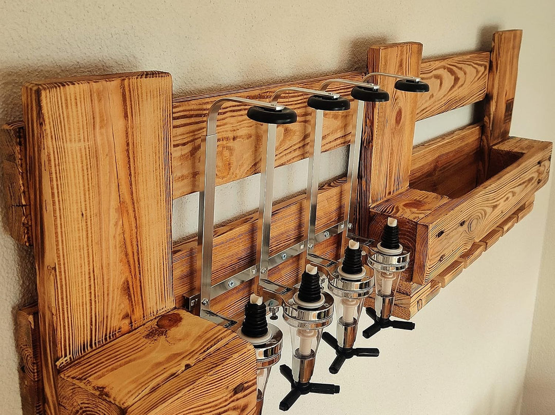 Wandbar mit Getränkespender Weinregal aus Palette Weinbar aus Holz 4 Dosierer Schnapsbar mit Flasche