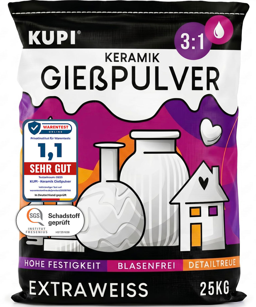 25kg Keramik Giesspulver Weiss | Gips zum Giessen Lufthärtend & Geruchlos | Giessmasse für Silikonfo