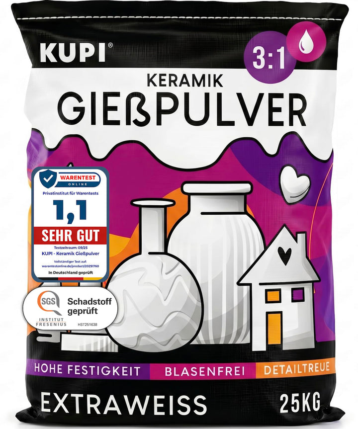 25kg Keramik Giesspulver Weiss | Gips zum Giessen Lufthärtend & Geruchlos | Giessmasse für Silikonfo