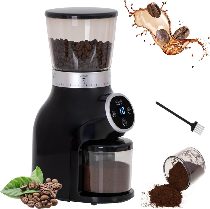 Adler AD 4450 Burr Kaffeemühle 300 W Schwarz 31 Mahlstufen Mahlwerk für Kaffeebohnen