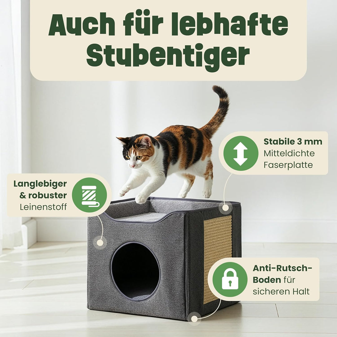 zooprinz katzenhöhle cat cave – kuschelhöhle für Katzen & grosse Katze, warmes katzenbett beige mit