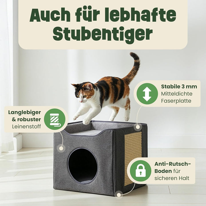 zooprinz katzenhöhle cat cave – kuschelhöhle für Katzen & grosse Katze, warmes katzenbett beige mit
