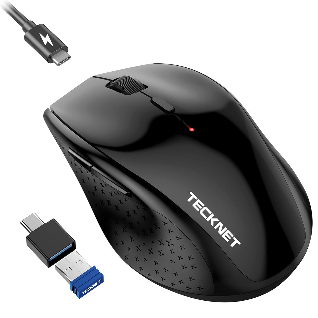 TECKNET PRO Kabellose Maus Jiggler, Wiederaufladbar, Silent Funkmaus | 6400 DPI, 2,4 GHz Computermau