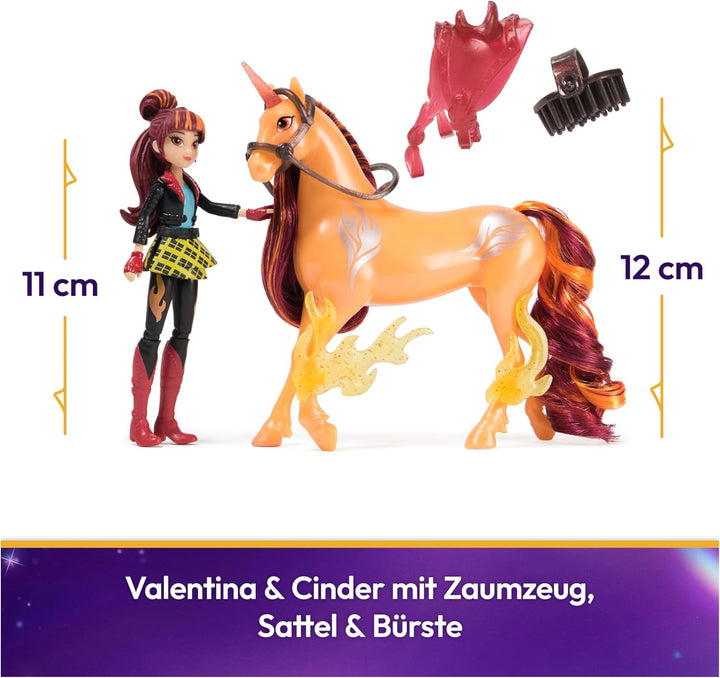 Unicorn Academy Set - Valentina und Einhorn Cinder mit echter Mähne und Schweif sowie Bürste, ca. 12