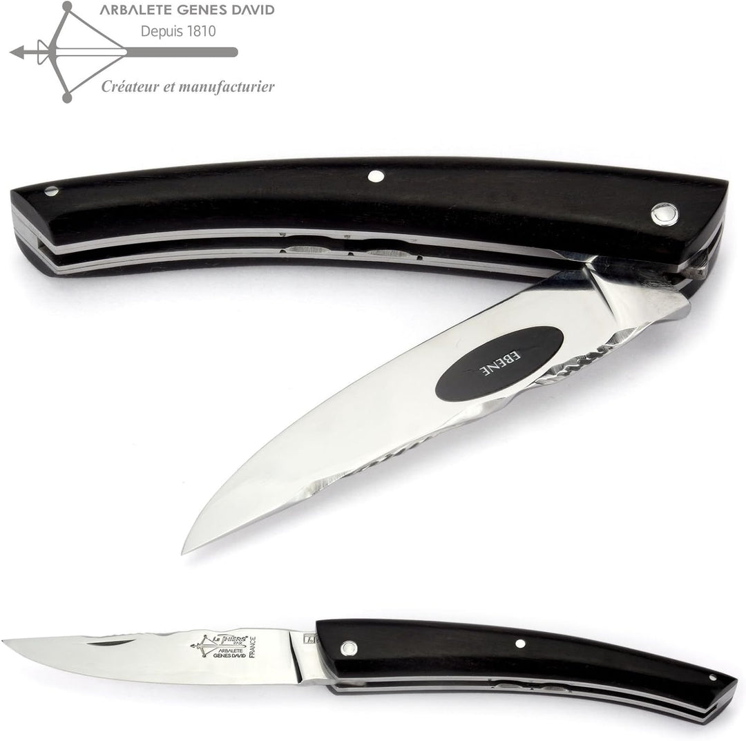 Arbalete G. David - Le Thiers Taschenmesser 12 cm - Doppelplatine - massive Griffschalen Ebenholz -