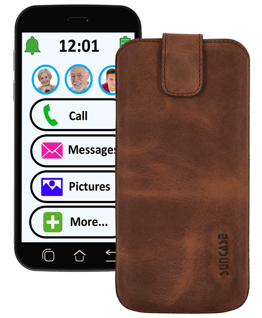 Suncase ECHT Ledertasche Leder Etui *Slim-Edition* für Swissvoice G50 Leder Hülle Handytasche (mit R