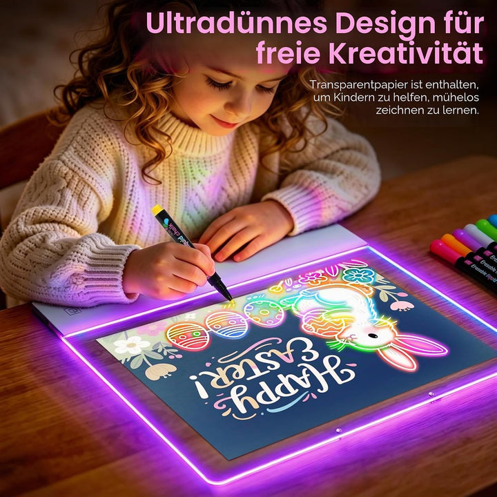 LED-Zeichenbrett für Kinder – Doodle Glow Notiztafel mit Farben, wiederaufladbares Acryl trocken abw