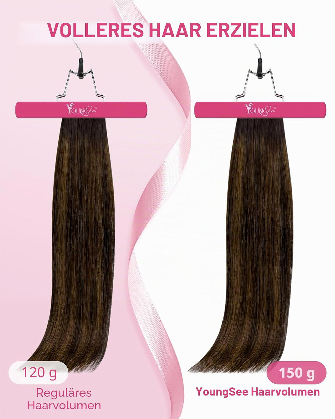YoungSee Extensions Clip in Braun Ombre Remy Glatt Haar Clip in Extensions Echthaar Ombre Dunkelbrau