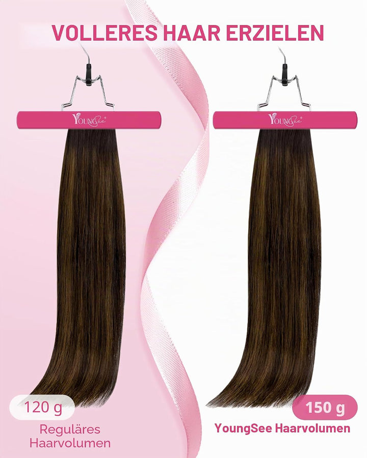 YoungSee 55cm Clip in Extensions Echthaar Ombre 120g Echthaar Extensions Clip Braun Echthaar Clip in
