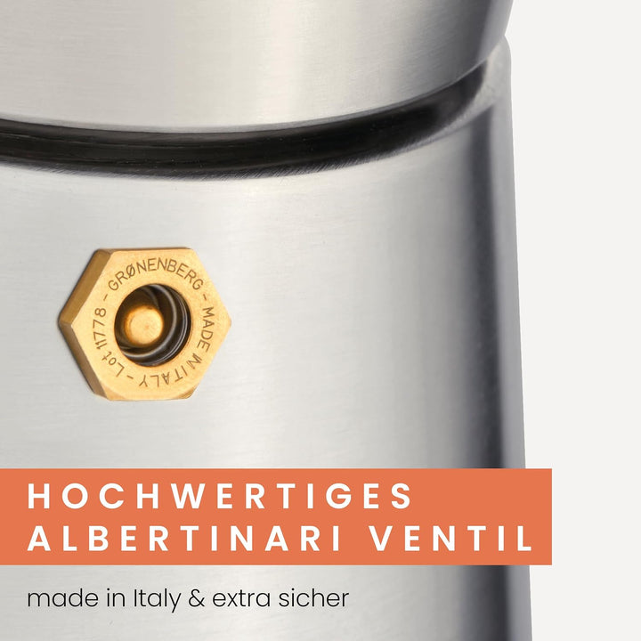 Groenenberg Espressokocher Induktion + Reduziersieb I Edelstahl Mokkakanne 4 oder 6 Tassen Espresso