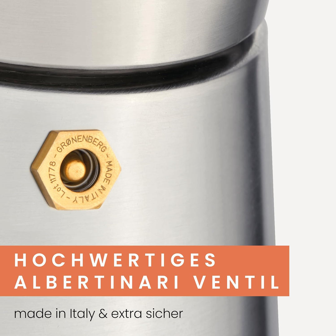 Groenenberg Espressokocher Edelstahl 1-2 Tassen | Espressokanne (100 ml Füllmenge) | Mokkakanne | Ca