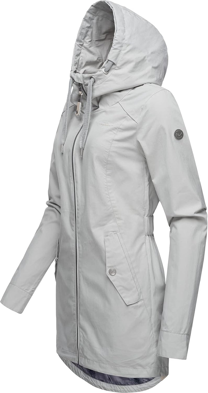 Ragwear Damen Übergangsjacke leichte Jacke lang mit Kapuze Mondda XS-XXL XS Light Grey, XS Light Gre