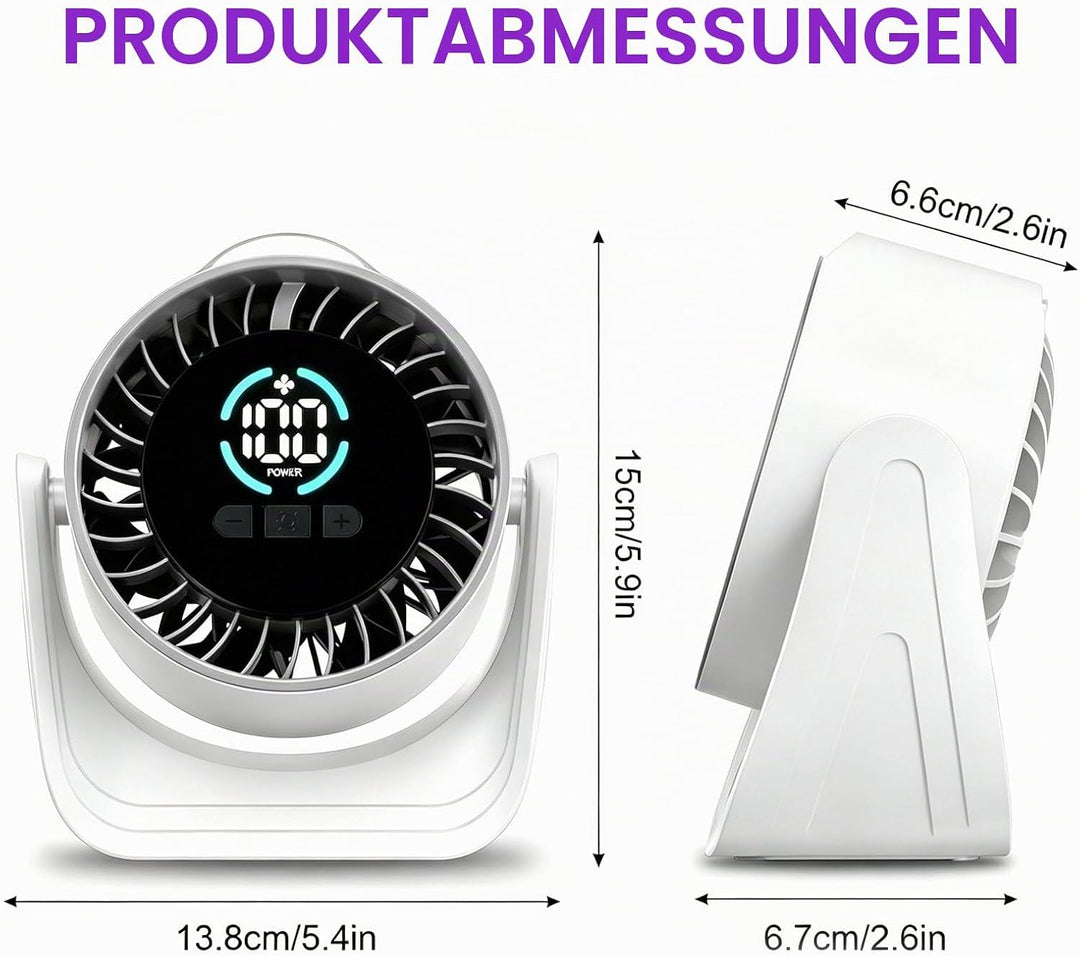 Tischventilator, Camping Ventilator, Tragbarer Turbo-Ventilator mit Lampe &amp; Display, 100 Stufen Stuf