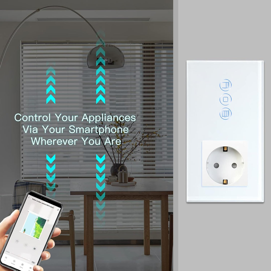 BSEED WiFi Smart Alexa Rollen Schalter mit Normal Steckdose, Kompatibel mit Google Home Tuya, Glas T