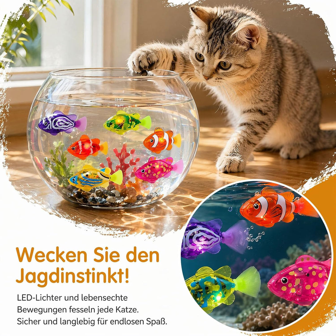 Robo Fish 6 Stück, Katzenspielzeug Fisch mit LED Licht, Interaktives Schwimmendes Roboter Fisch Spie
