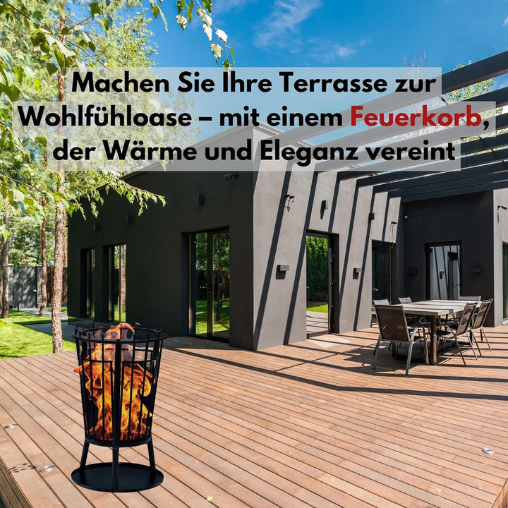 Robuster Feuerkorb Feuerstelle Eisen 61x40 cm Feuerschale mit Funkenschutz und Bodenplatte & HLKauf-