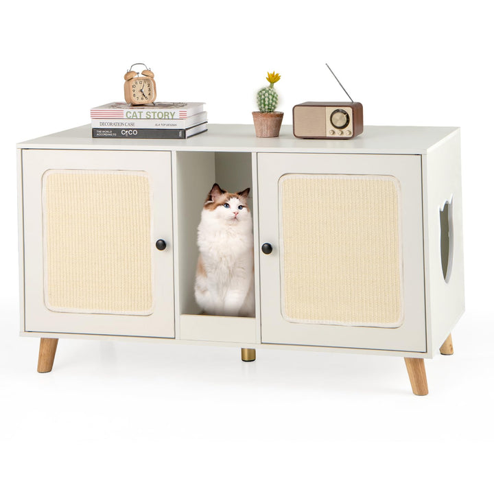 COSTWAY Katzenschrank für Katzentoilette, Katzenklo Schrank mit 2 Türen &amp; Kratzbrett &amp; 2 Sisal-Kratz