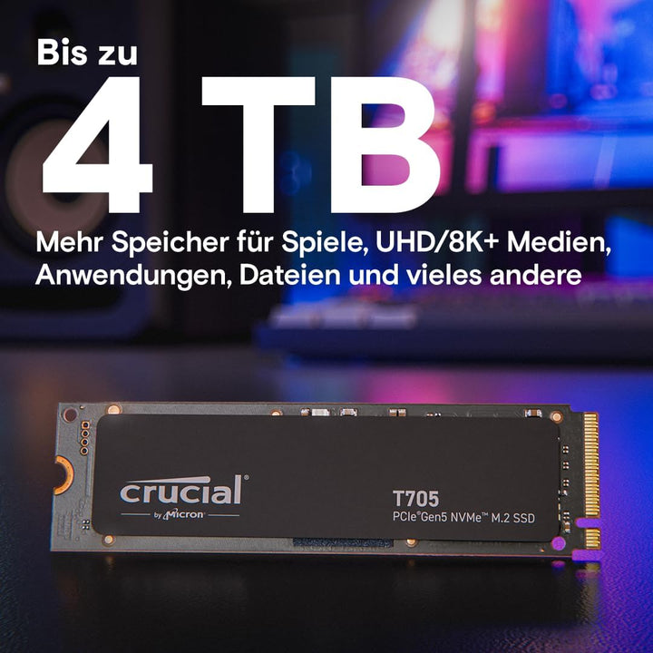 Crucial T705 4TB SSD PCIe Gen5 NVMe M.2 Interne SSD, bis zu 14.100MB/s, Microsoft DirectStorage, PCI