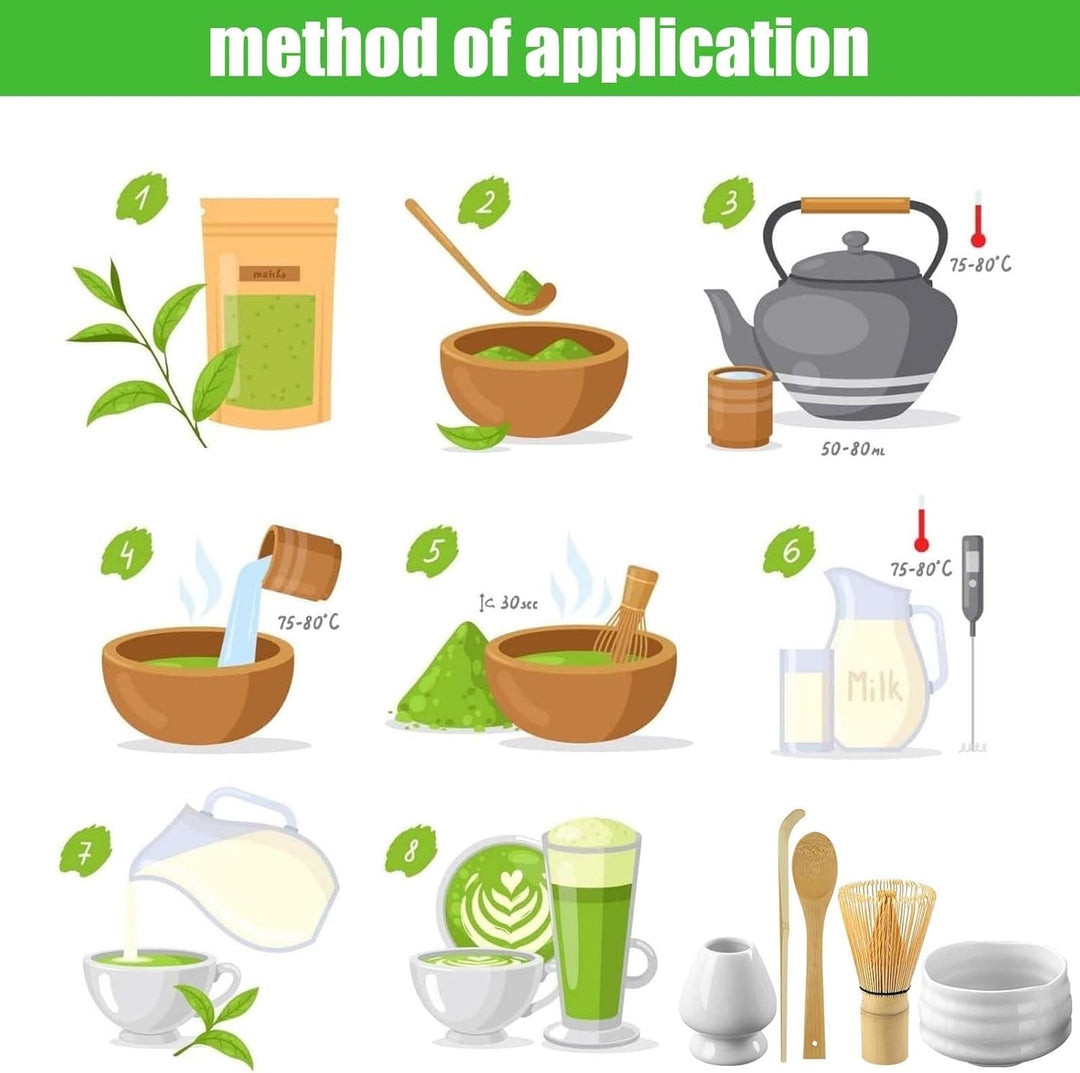 5 Stück Matcha Tee set, Matcha set mit Matcha Besen, Matcha Schale aus Keramik, Bambusbesen Matcha B