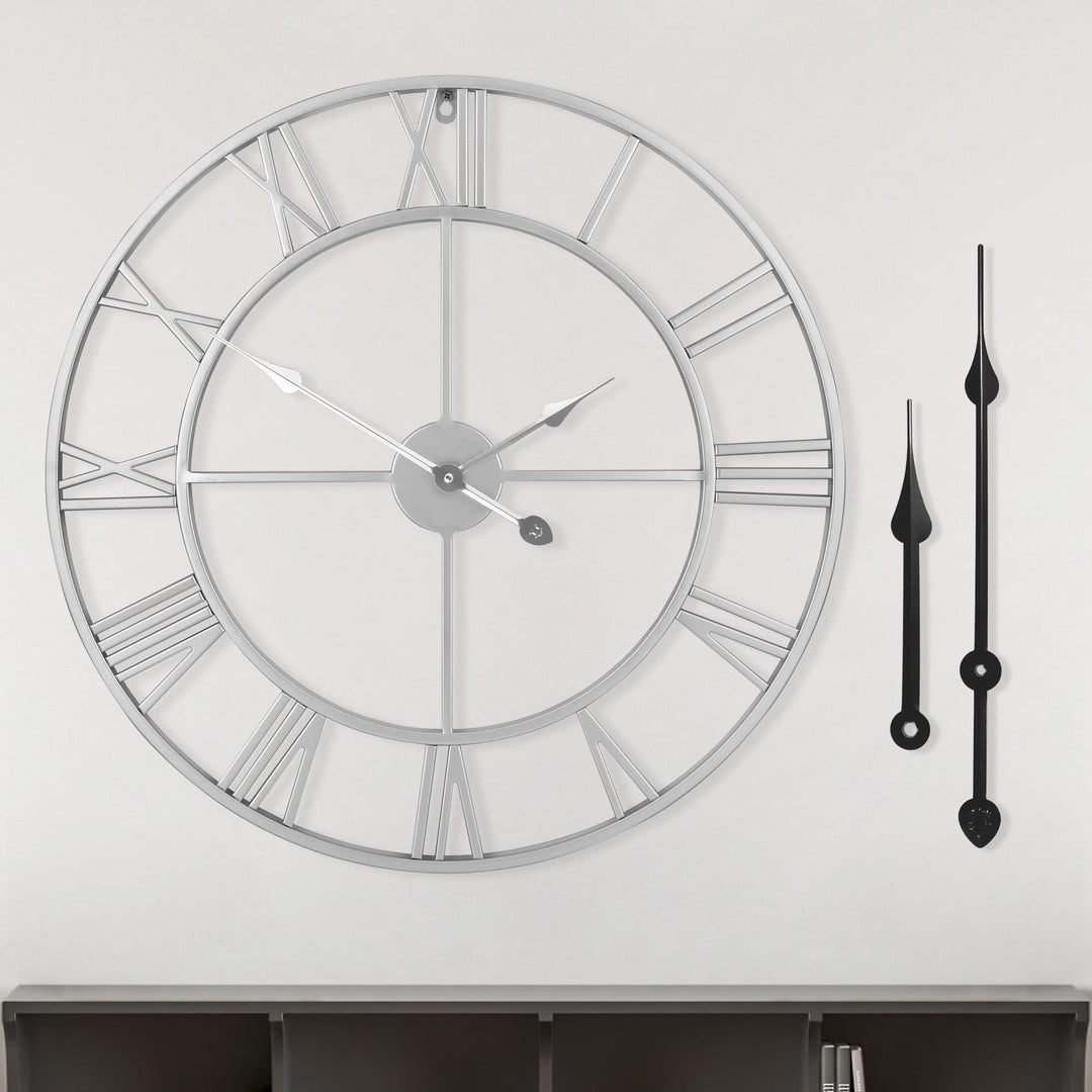 LEIKE Grosse Moderne Metall-Wanduhren, Vintage, rund, Fast geräuschlos, kleines Ticken, batteriebetr