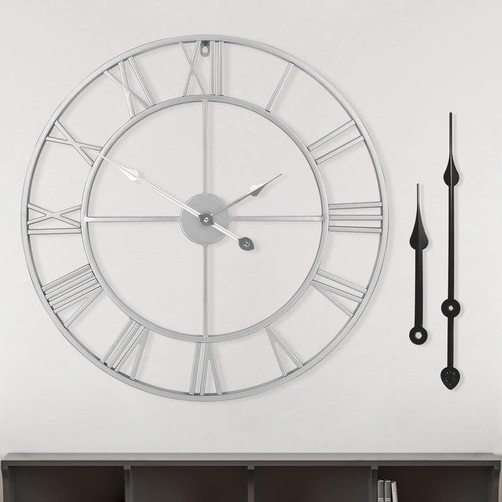 LEIKE Grosse Moderne Metall-Wanduhren, Vintage, rund, Fast geräuschlos, kleines Ticken, batteriebetr