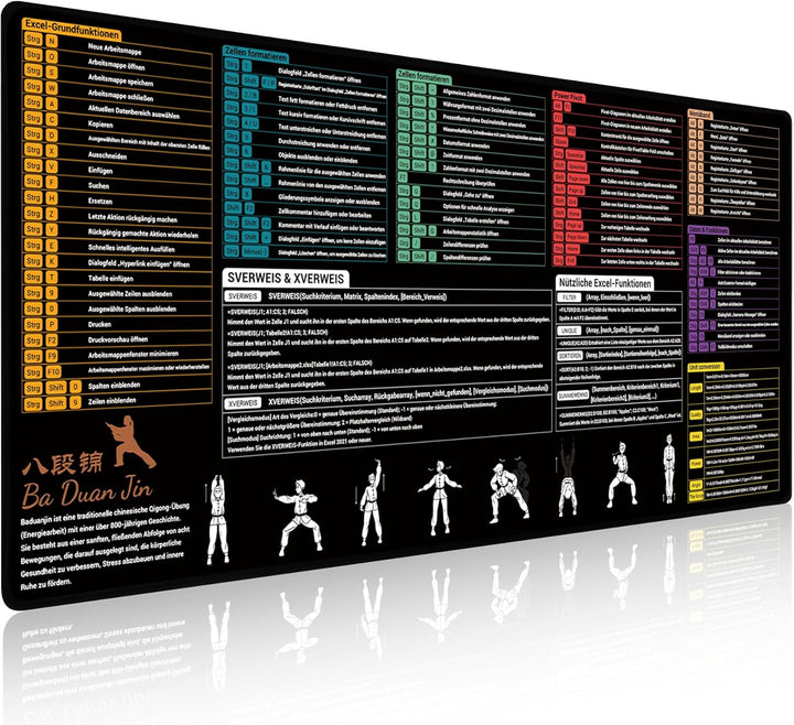 DAWNTREES Excel Mauspad Deutsch,Tastenkombinationen,120X60cm,Gross Gaming Mouse Pad XXL, Schreibtisc