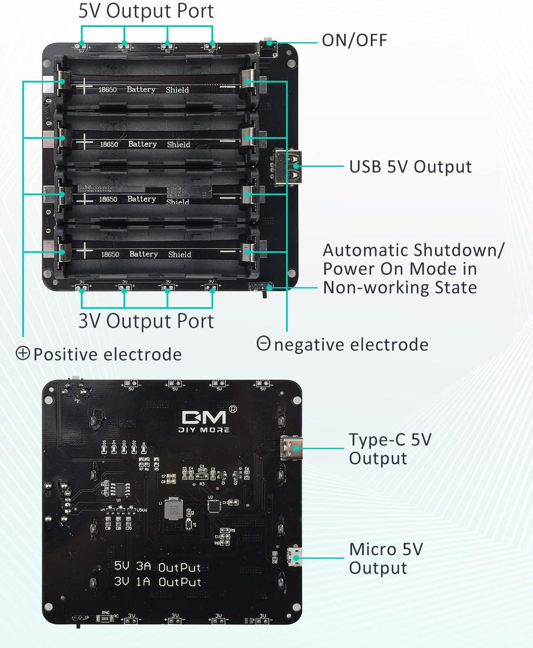 diymore Battery Shield V9 5V/3A 3V/1A Erweiterungskarte mit Micro-USB Typ C kompatibel für ESP32 WLA