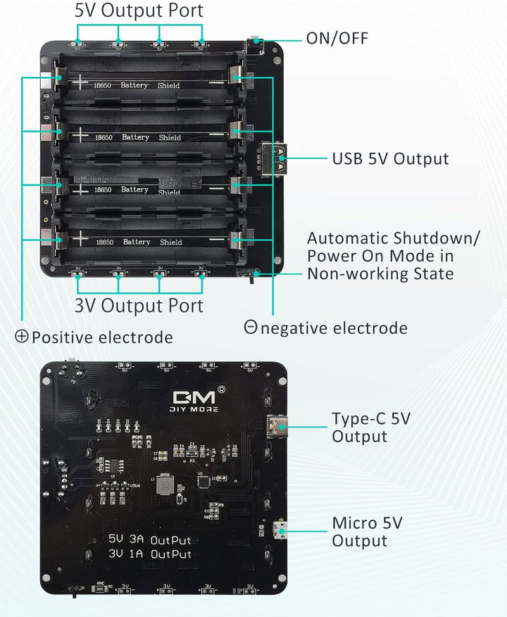 diymore Battery Shield V9 5V/3A 3V/1A Erweiterungskarte mit Micro-USB Typ C kompatibel für ESP32 WLA