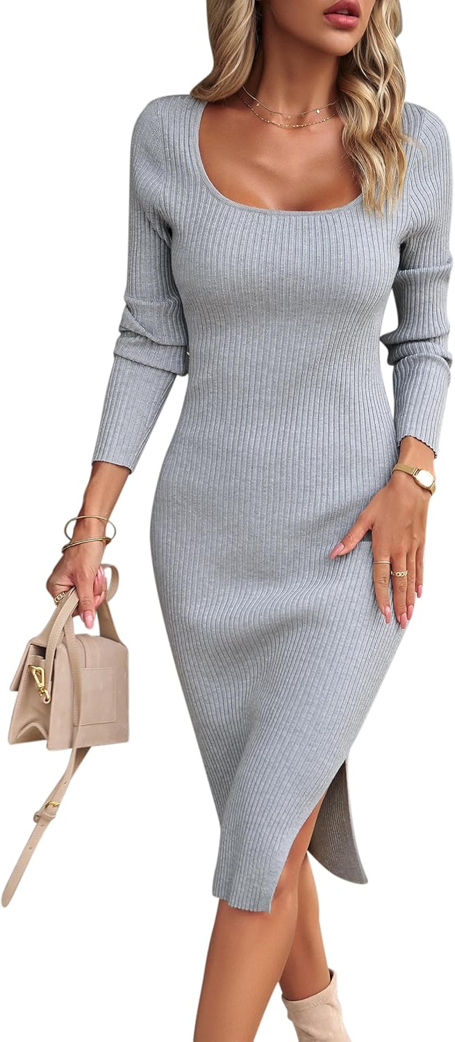 MAGIMODAC Damen Strickkleid Bodycon Freizeitkleid Pullikleid Midi Kleider Herbst Winter gestricktes