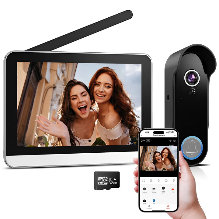 Drahtlose Türglocke Kamera mit 7" Bildschirmmonitor Smart Video Tür Telefon Intercom System 1080P Wi