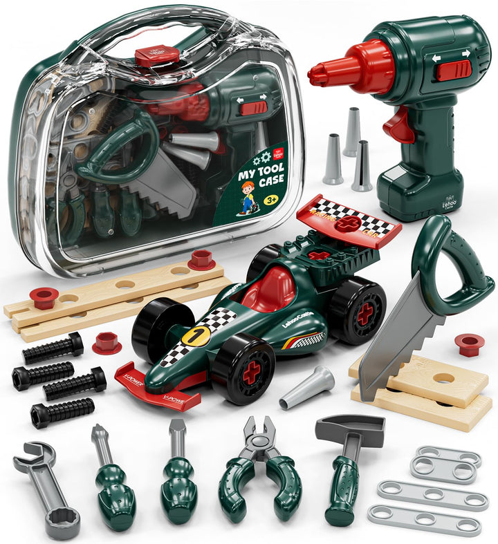 Lehoo Castle Werkzeugkoffer Werkzeug Kinder Spielzeug ab 3 Jahre, Junge Geschenke mit Bohrmaschine ＆
