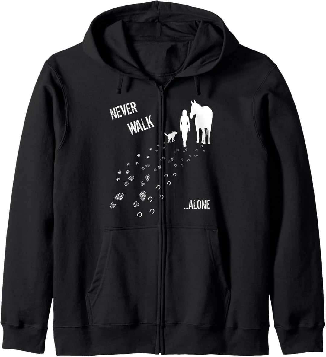 Never walk alone Pferd, Hund und Reiterin Kapuzenjacke