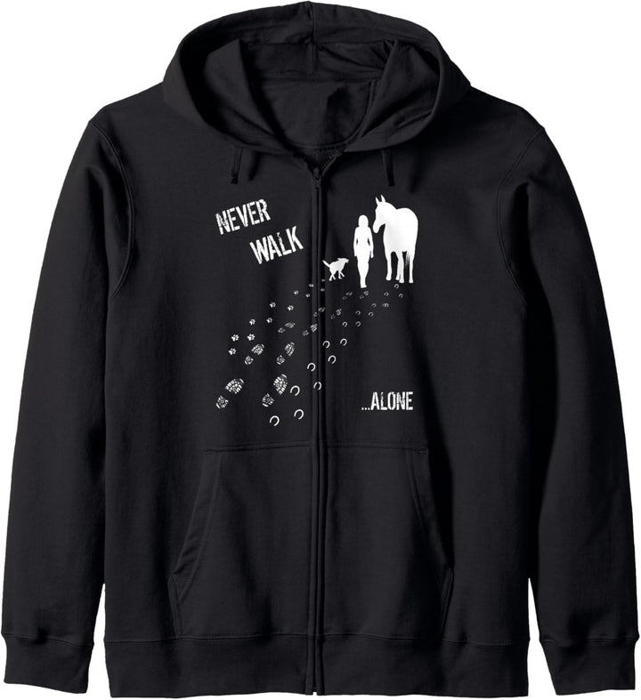 Never walk alone Pferd, Hund und Reiterin Kapuzenjacke
