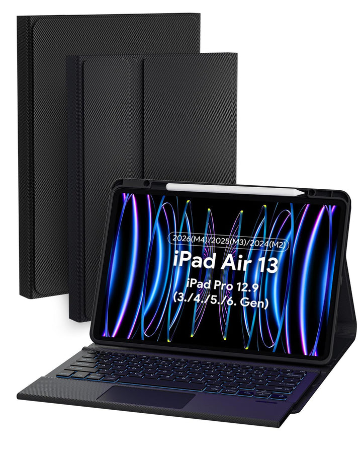 Doohoeek Schutzhülle mit Tastatur für iPad Air 13 2025(M3)/2024(M2), iPad Pro 12,9 Zoll 6./5./4./3.