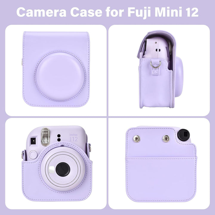 HIYQIN Kamera Tasche Kompatibel mit Fujifilm Instax Mini 12, Ästhetisch Kunstleder Hülle mit Mini Fo