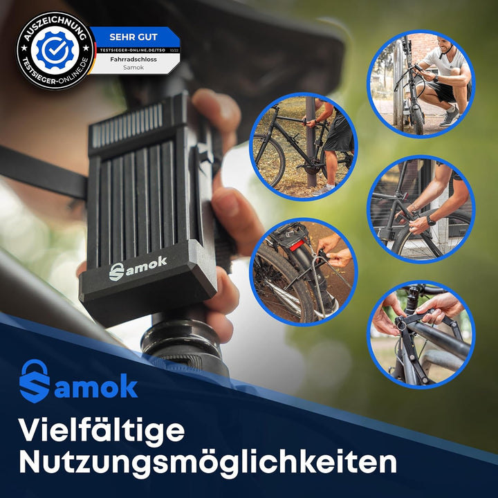 SAMOK Faltschloss Fahrrad 63 cm - Fahrradschloss mit Halterung [LEICHT & KLEIN] Variante Schlüssel o