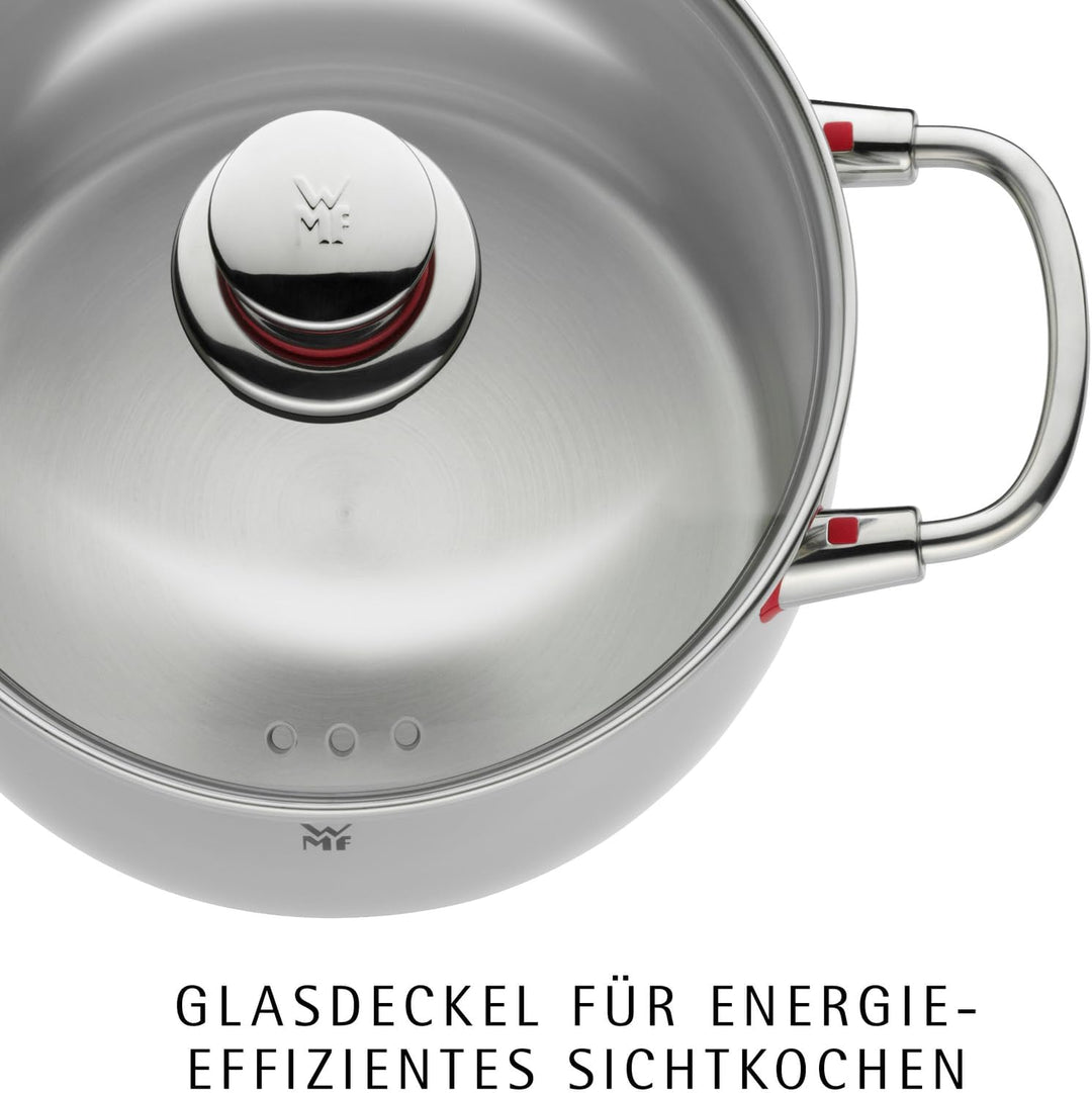 WMF Quality One Topfset Induktion 4-teilig, Kochtopf Set mit Glasdeckel, Cromargan Edelstahl poliert